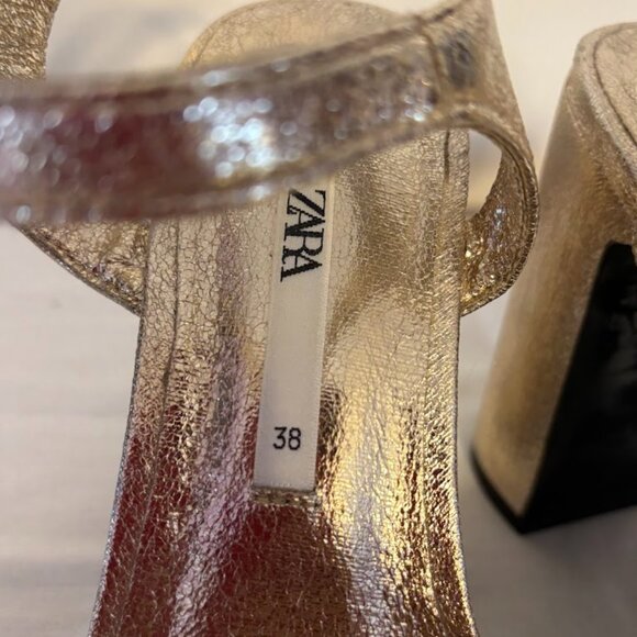 ZARA Gold Metallic Platform Heeled Shoes - Size EU 38-US 7.5 - Picture 9 of 11